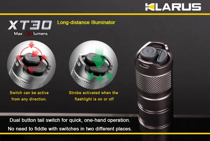 Klarus XT30 Dual Switch XM-L 820 Lumen LED Flashlight