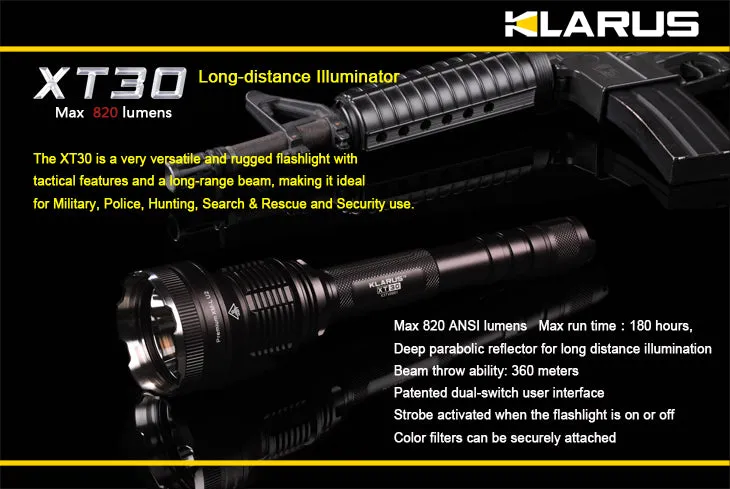 Klarus XT30 Dual Switch XM-L 820 Lumen LED Flashlight