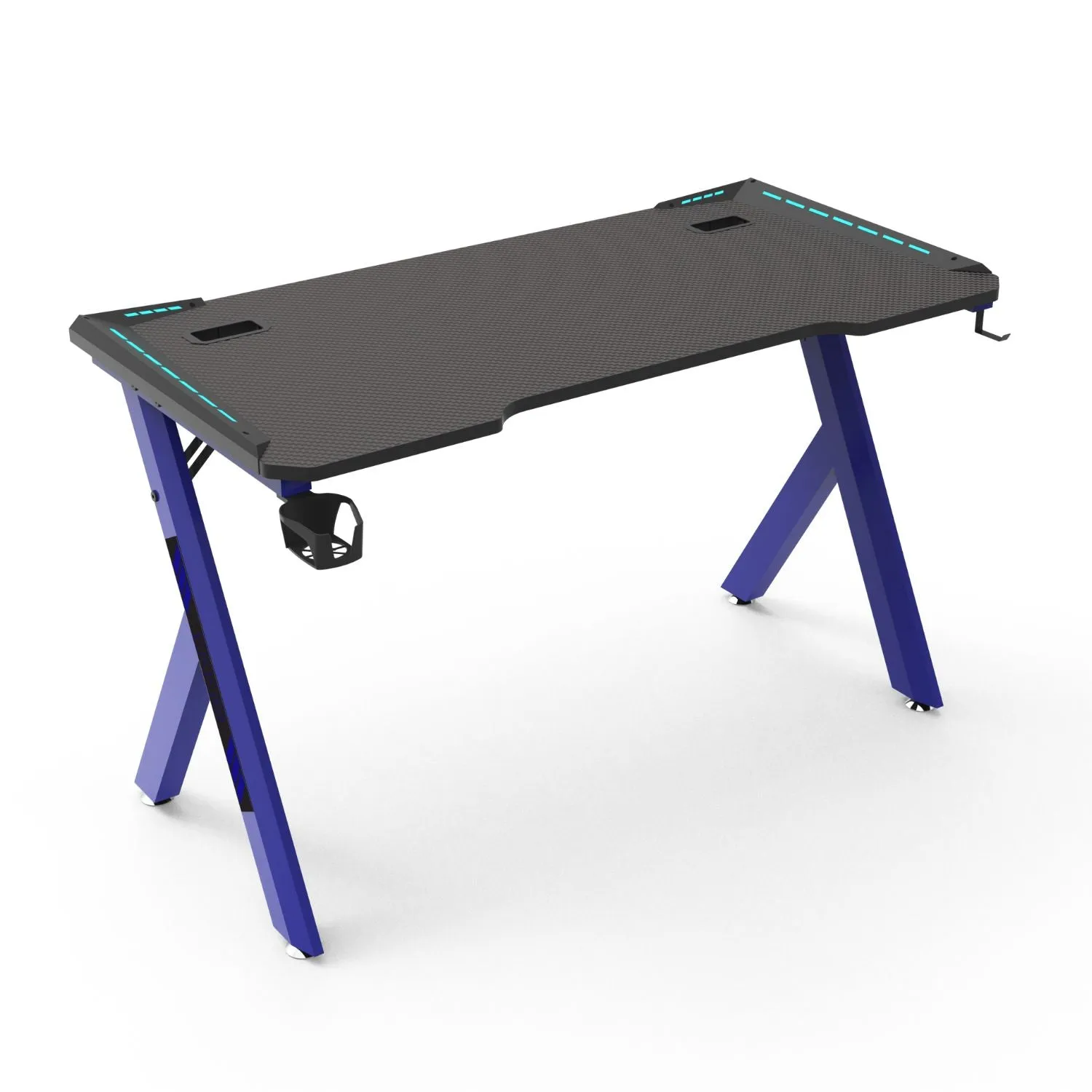 Large RGB Gaming Desk w/ Accessories, Blue, 140cm - EKKIO