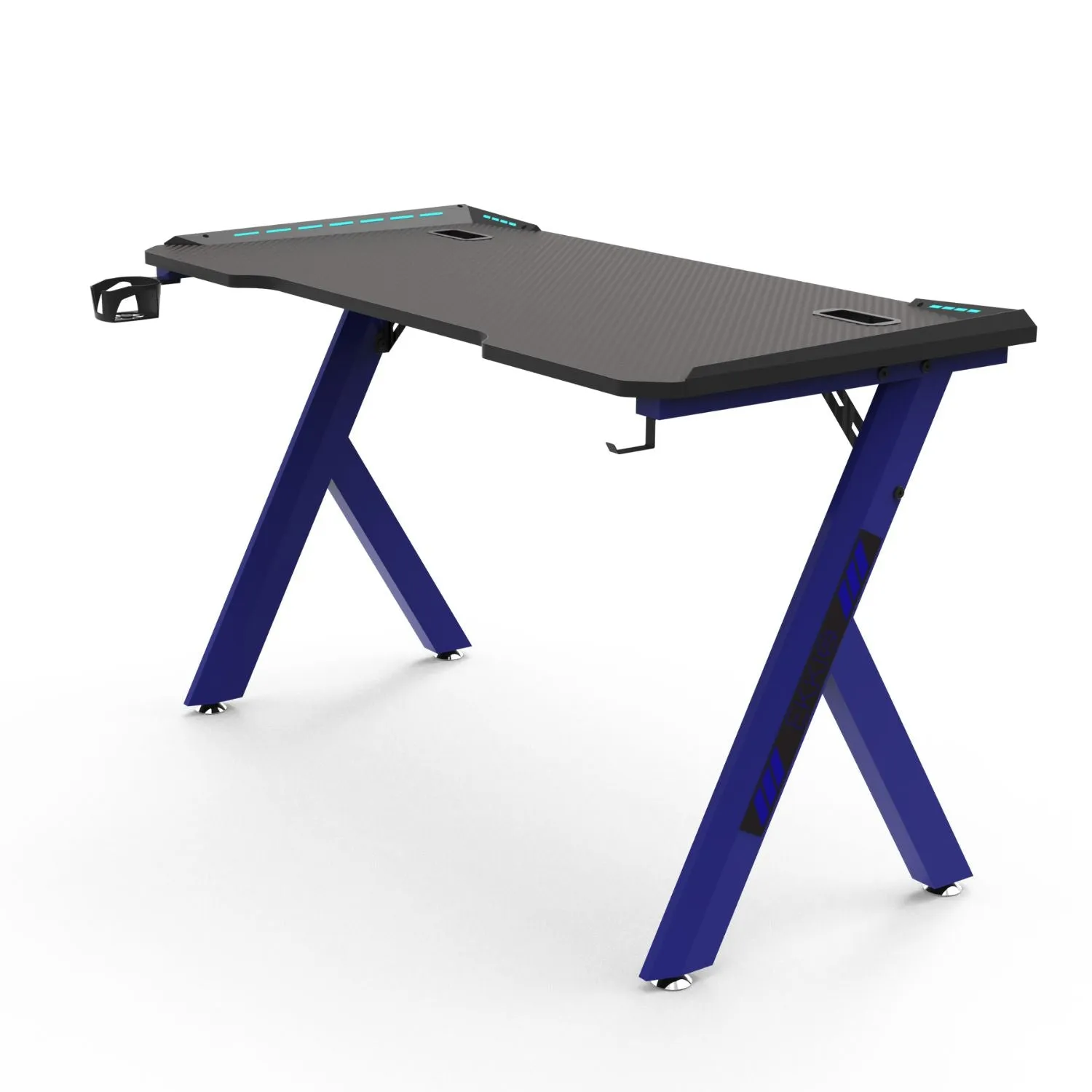 Large RGB Gaming Desk w/ Accessories, Blue, 140cm - EKKIO