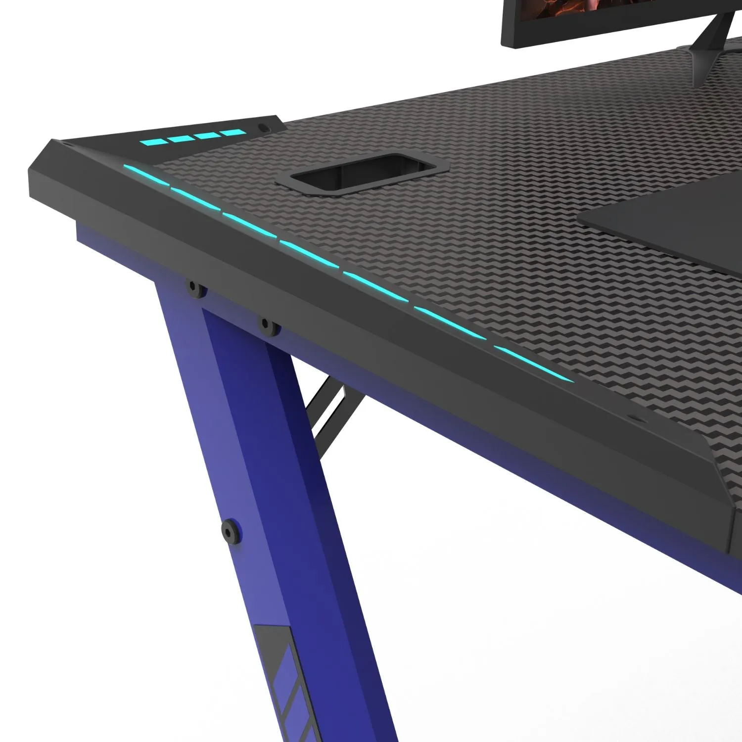 Large RGB Gaming Desk w/ Accessories, Blue, 140cm - EKKIO