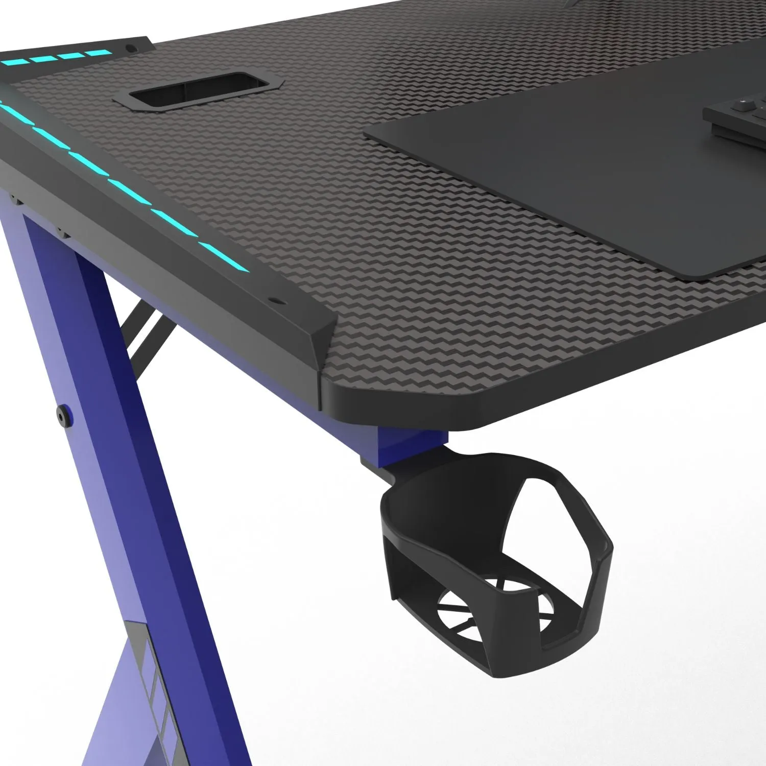 Large RGB Gaming Desk w/ Accessories, Blue, 140cm - EKKIO