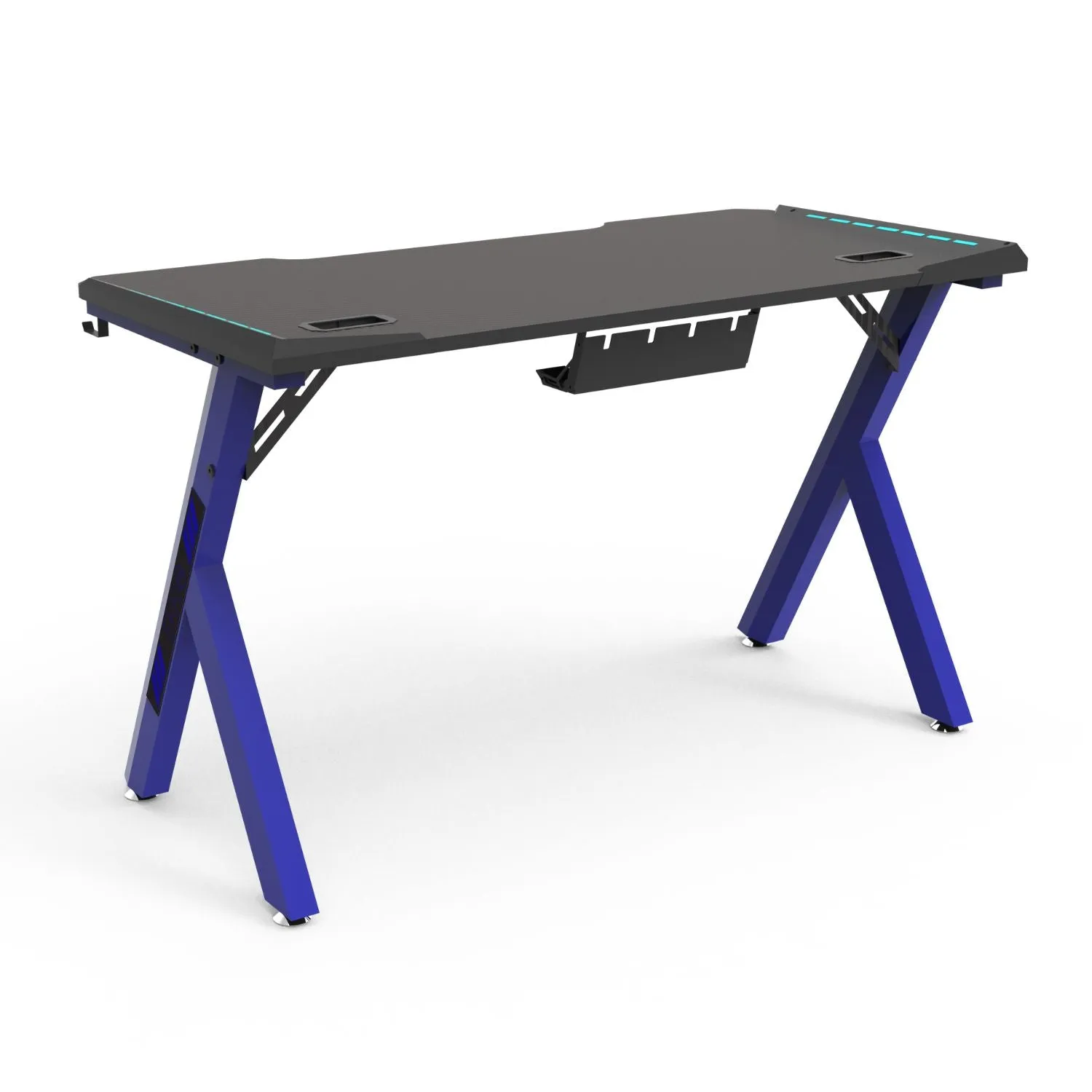 Large RGB Gaming Desk w/ Accessories, Blue, 140cm - EKKIO