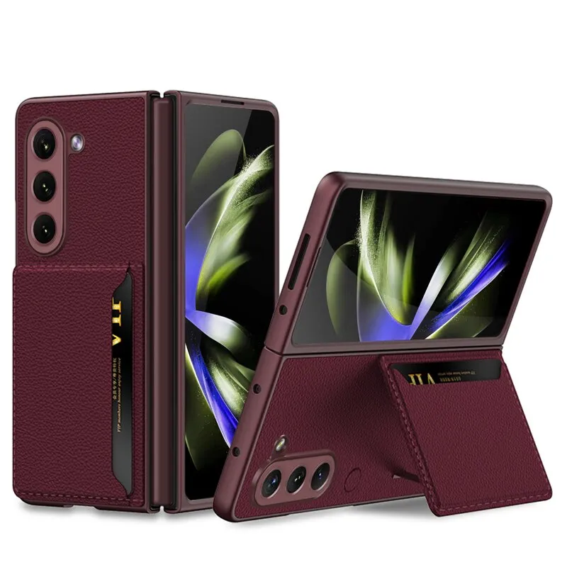 Leather Hard PC Phone Case With Credit Card Slots With Wallet Stand For Samsung Galaxy Z Fold 5