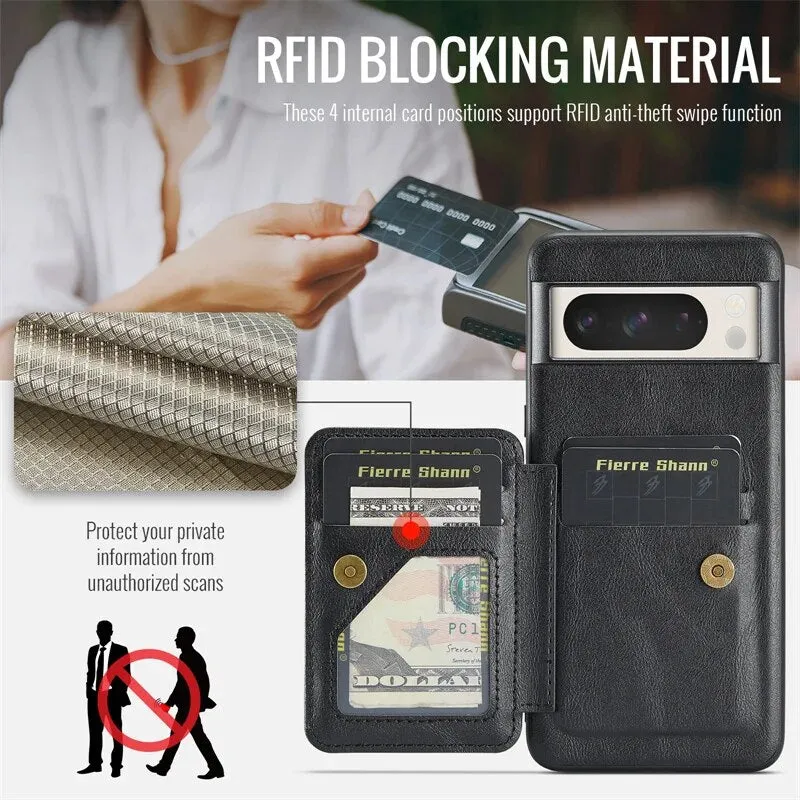 Leather Wallet with Card Holder Wrist Strap Stand Phone Case For Google Piexl 8 7