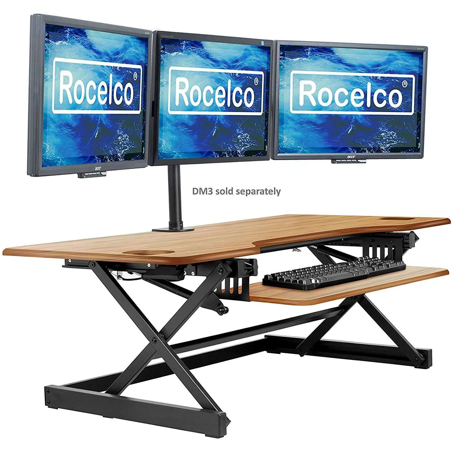 Lorell/Rocelco 46” Black Large Height-Adjustable Standing Desk Converter w/ Retractable Keyboard Tray, R DADRB-46