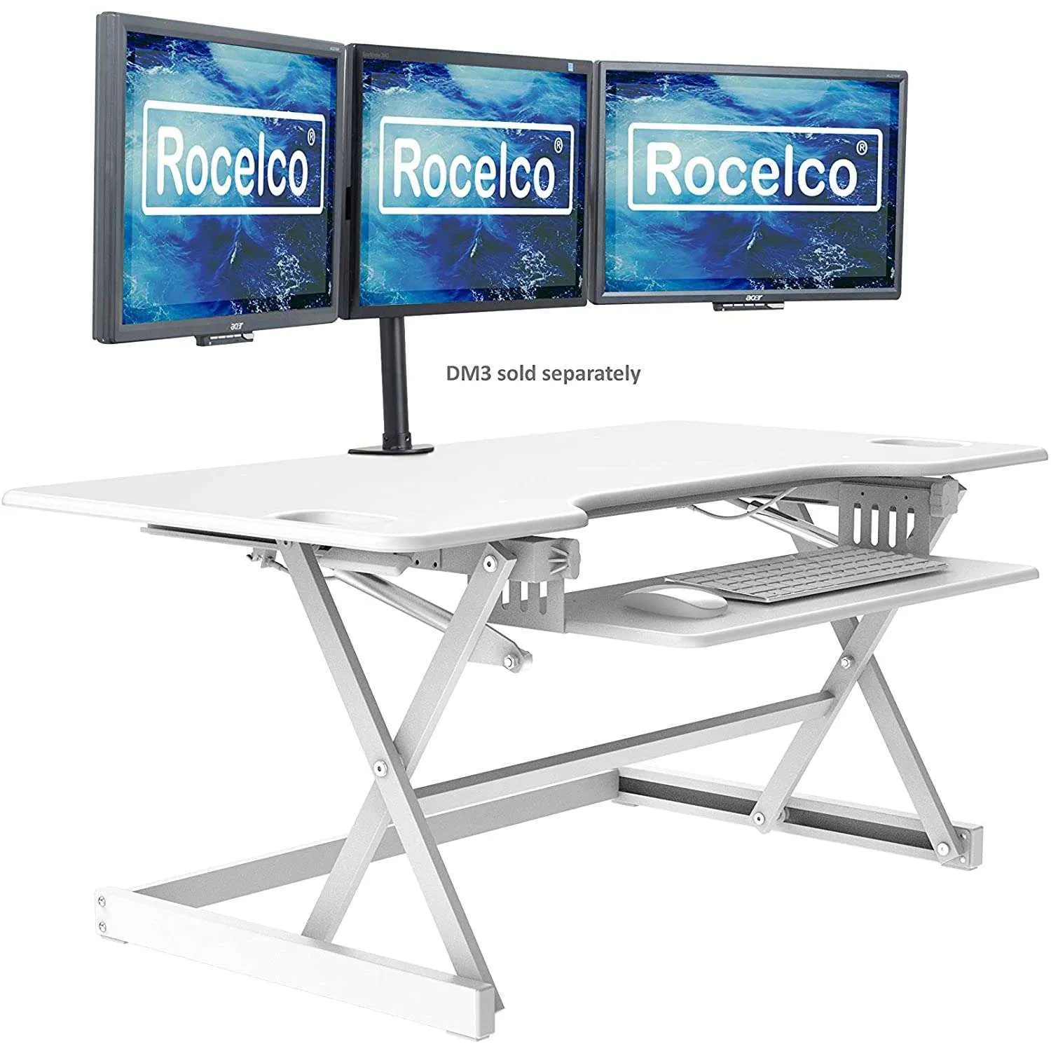 Lorell/Rocelco 46” Black Large Height-Adjustable Standing Desk Converter w/ Retractable Keyboard Tray, R DADRB-46