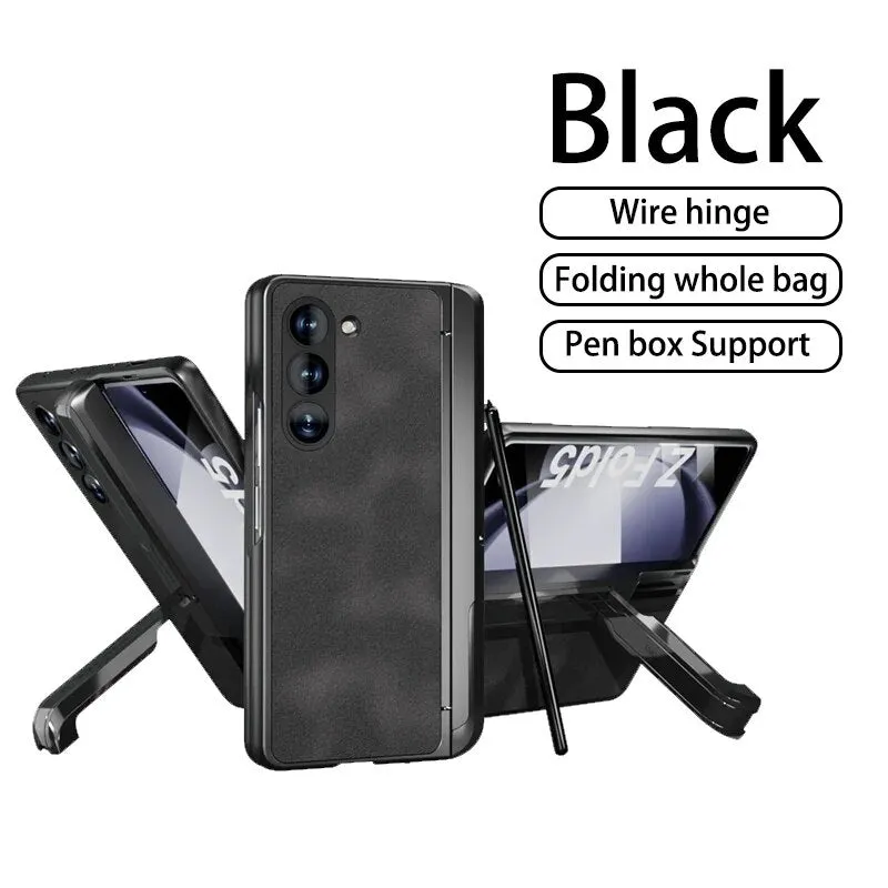 Matte Plain Skin Magnetic Hinge Phone Case With Tempered Film For Samsung Galaxy Z Fold 5