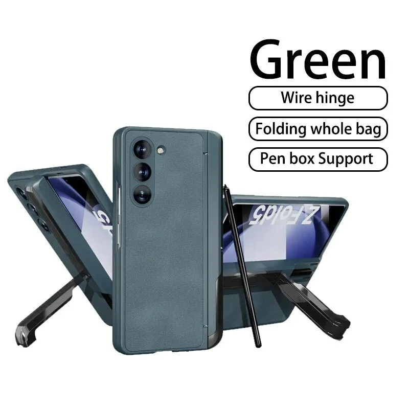 Matte Plain Skin Magnetic Hinge Phone Case With Tempered Film For Samsung Galaxy Z Fold 5