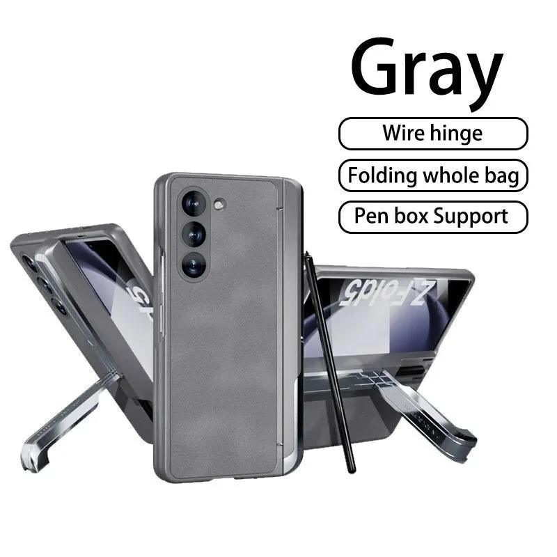 Matte Plain Skin Magnetic Hinge Phone Case With Tempered Film For Samsung Galaxy Z Fold 5