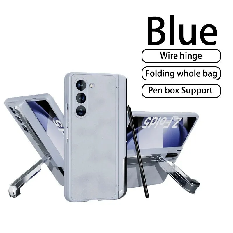 Matte Plain Skin Magnetic Hinge Phone Case With Tempered Film For Samsung Galaxy Z Fold 5