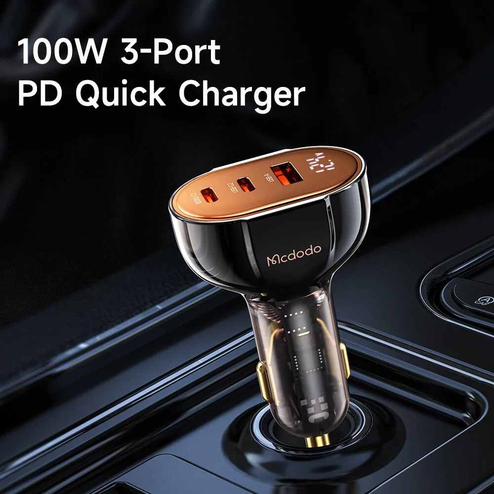 Mcdodo 100W PD Car Charger - Prism Series(3 Ports, Digital Display)