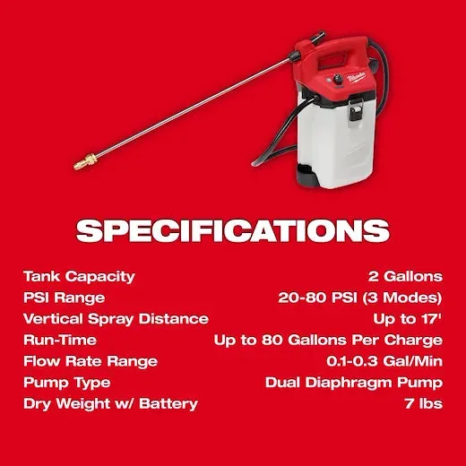 Milwaukee 2528-21G2 2 gal Vertical 17 ft Cordless Handheld Sprayer Kit