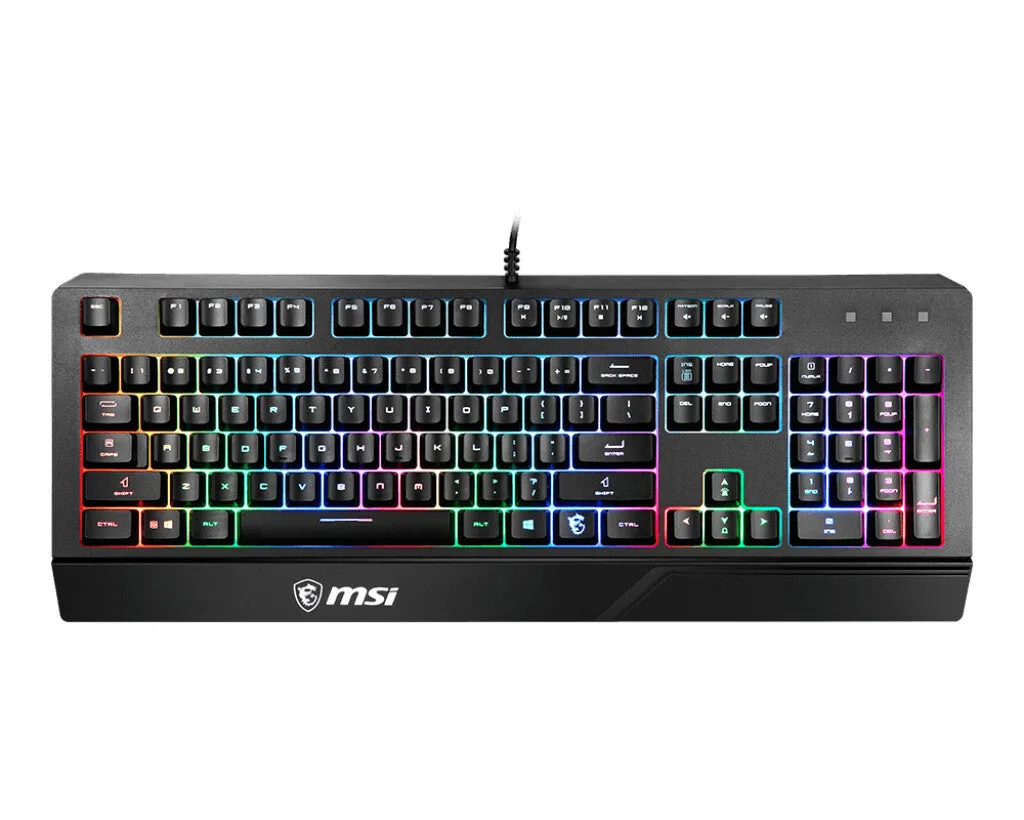 MSI VIGOR GK20 RGB Gaming Keyboard ' UK Layout, Membrane switches, Rainbow RGB Lighting effect, Ergonomic keycaps, Hotkeys for media and lighting control, water repellent keyboard design'