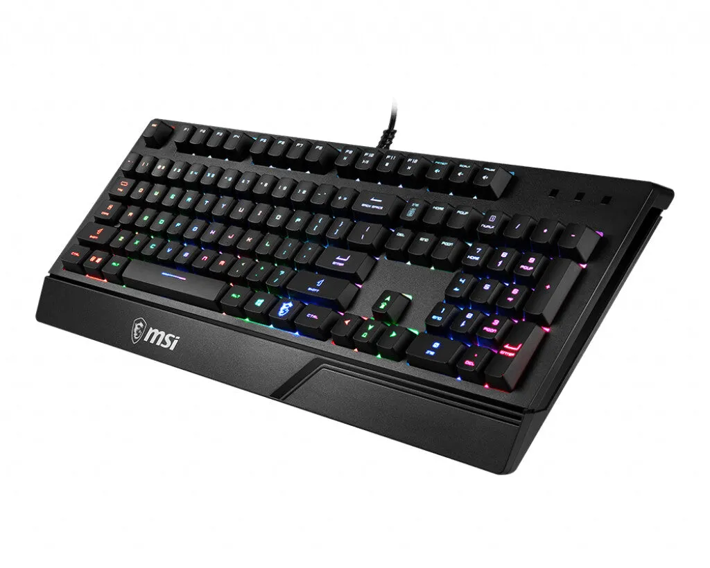 MSI VIGOR GK20 RGB Gaming Keyboard ' UK Layout, Membrane switches, Rainbow RGB Lighting effect, Ergonomic keycaps, Hotkeys for media and lighting control, water repellent keyboard design'