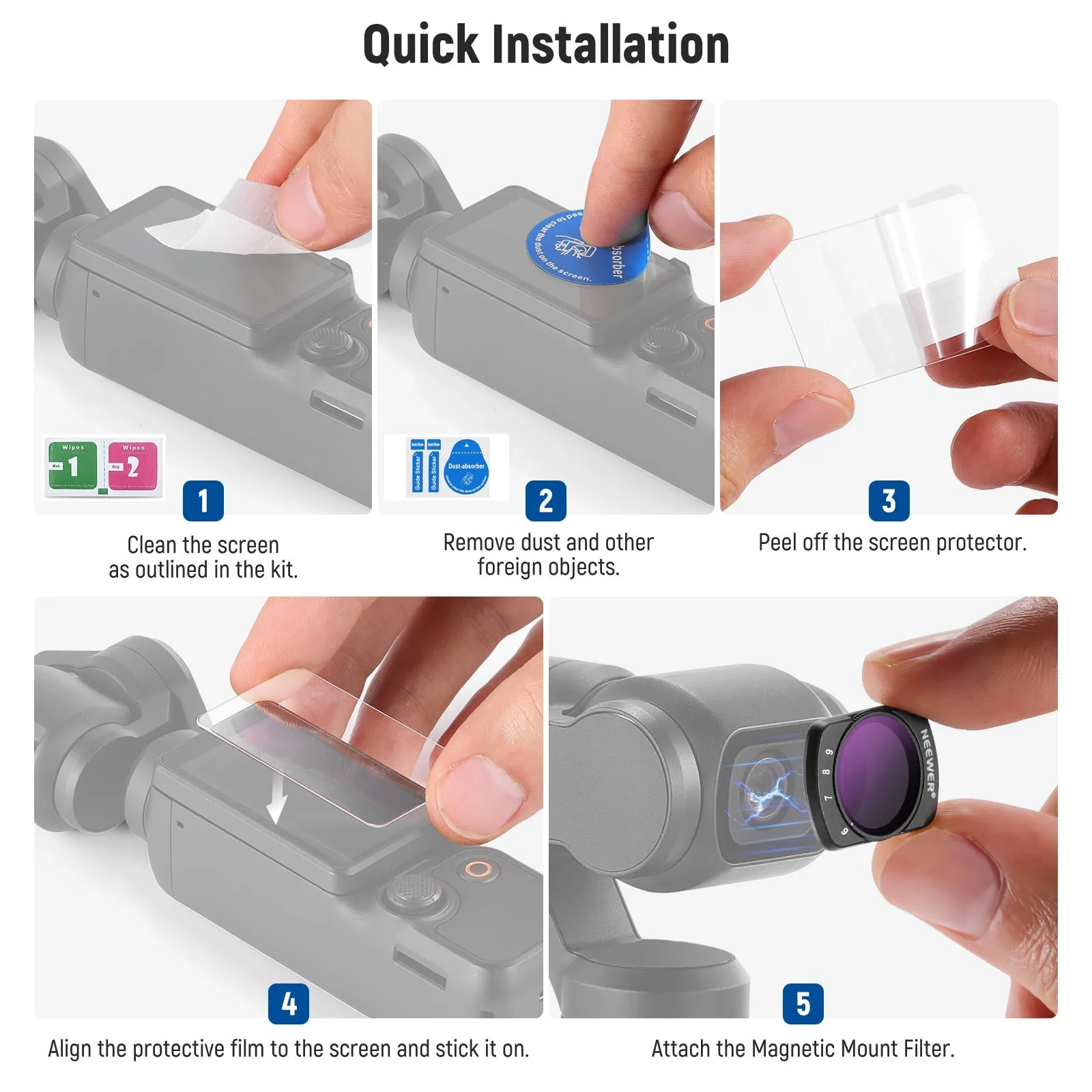 NEEWER Magnetic 6-9 Limited Stops Variable ND64-512 Filter for DJI Osmo Pocket 3