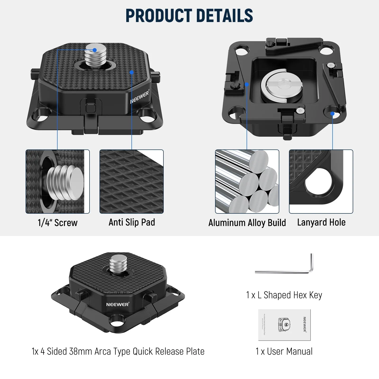 NEEWER QRP-4 Quick Release Plate With Four Side Arca Type Slots