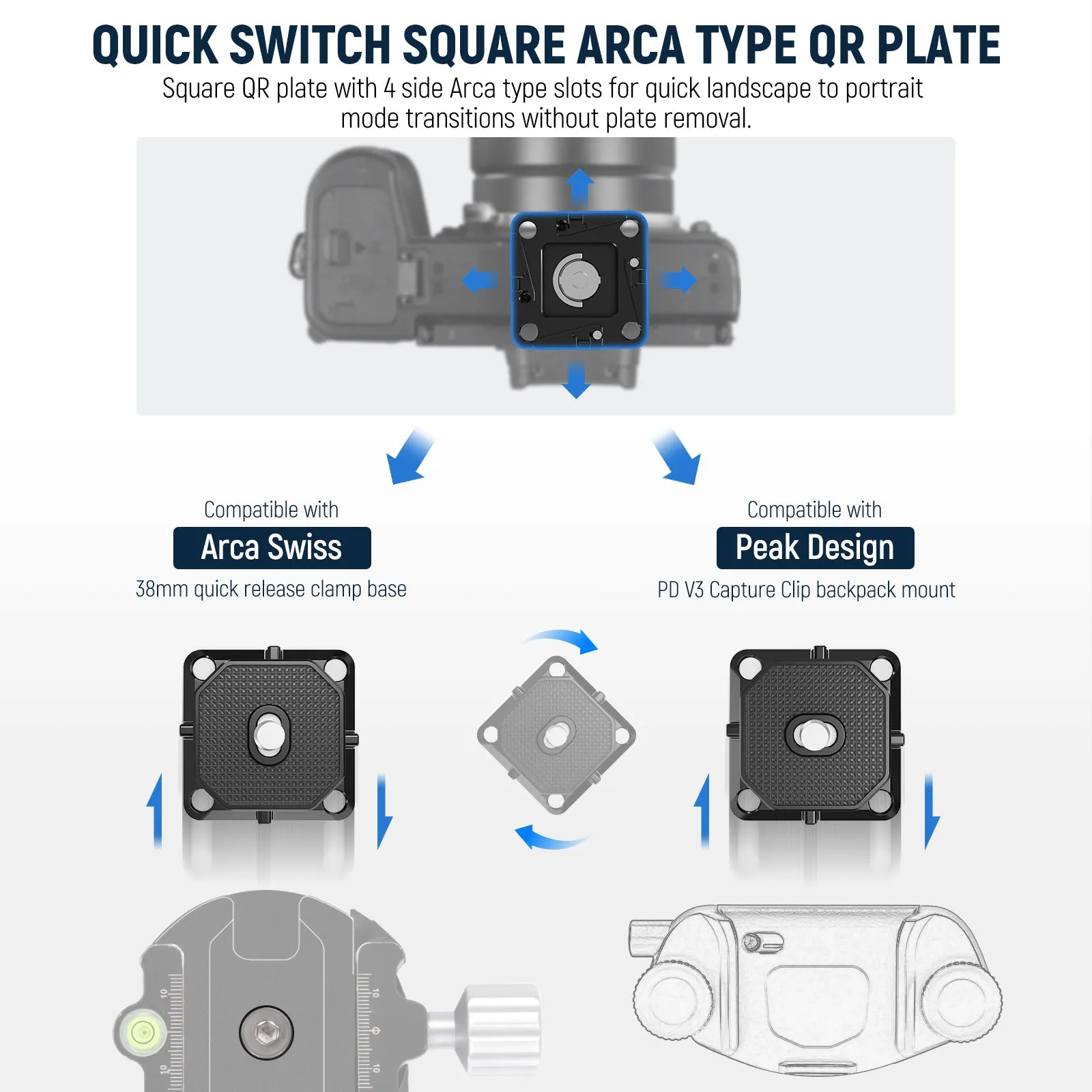 NEEWER QRP-4 Quick Release Plate With Four Side Arca Type Slots