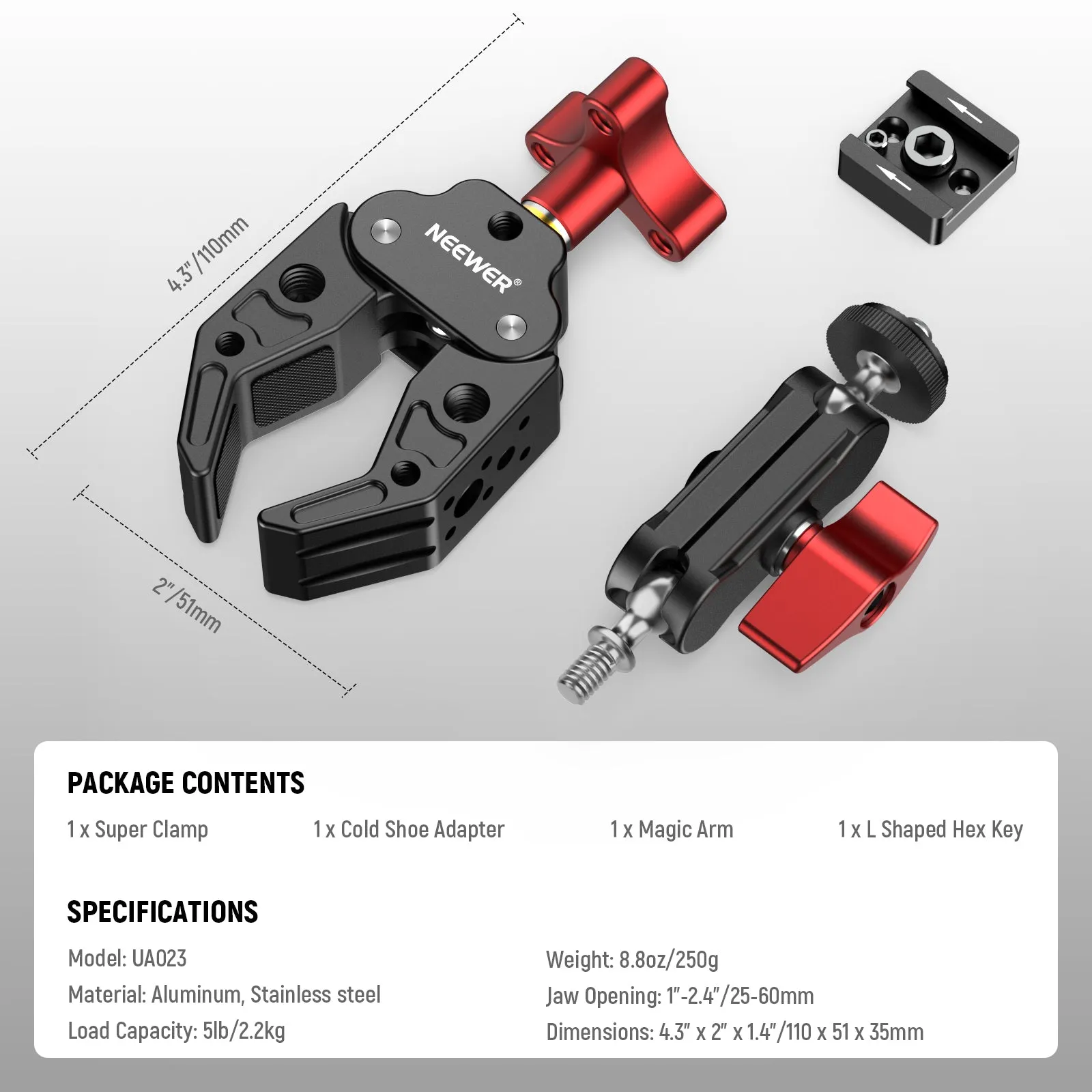 NEEWER UA023 Super Clamp with Dual Ballhead Magic Arm