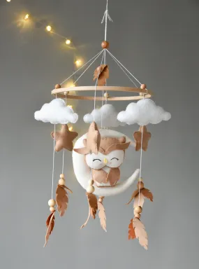 Owl Mobile with clouds and feathers