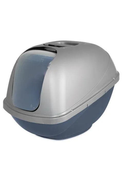 PetMate Basic Hooded Blue and Silver Cat Litter Pan