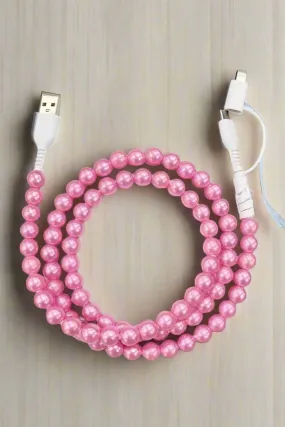 Pink Pearl Cord Phone Charger