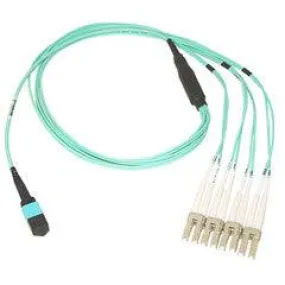 Plenum Fiber Optic Cable, 40 Gigabit Ethernet QSFP 40GBase-SR4 to MTP(MPO)/LC (4 Duplex LC) 24 inch Breakout Cable, OM4, 50/125, 3 meter