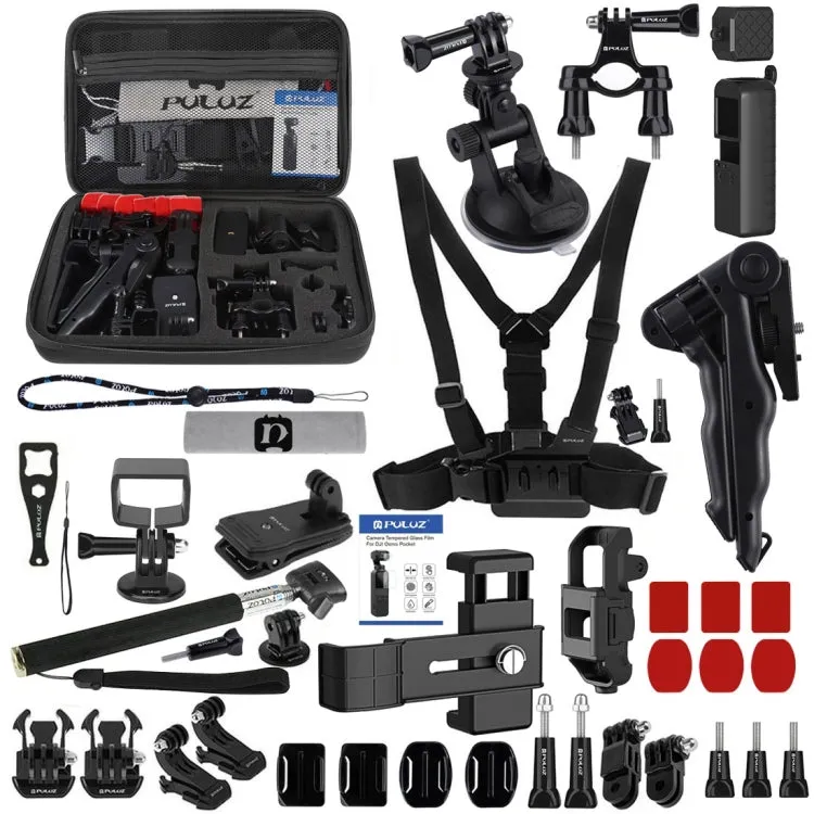 PULUZ 43 in 1 Accessories Total Ultimate Combo Kits for DJI Osmo Pocket with EVA Case (Chest Strap   Wrist Strap   Suction Cup Mount   3-Way Pivot Arms   J-Hook Buckle   Grip Tripod Mount   Surface Mo ... orage Bag   Rec-mounts   Handlebar Mount   Wrench)