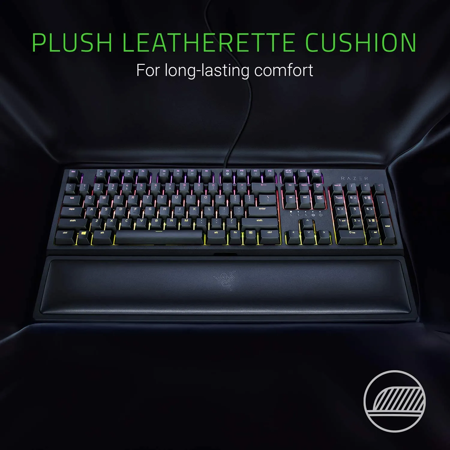 Razer Keyboard Ergonomic Wrist Rest for Full-Sized Keyboards: Anti-Slip Rubber Base - Angled Incline - Classic Black