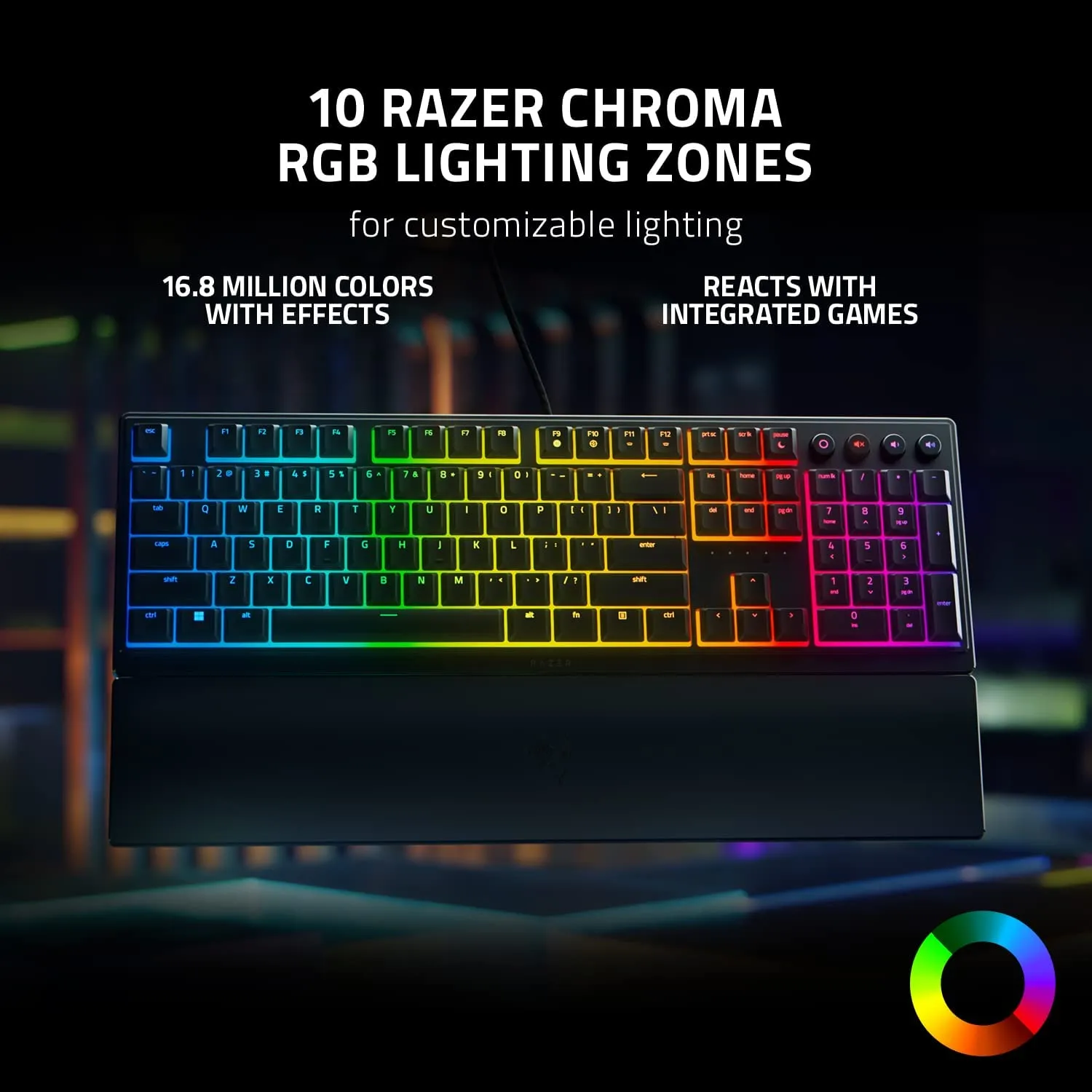 Razer Ornata V3 Gaming Keyboard Low Profile Mecha-Membrane Switcheswith Chroma RGB, Ergonomic Wrist Rest, Black