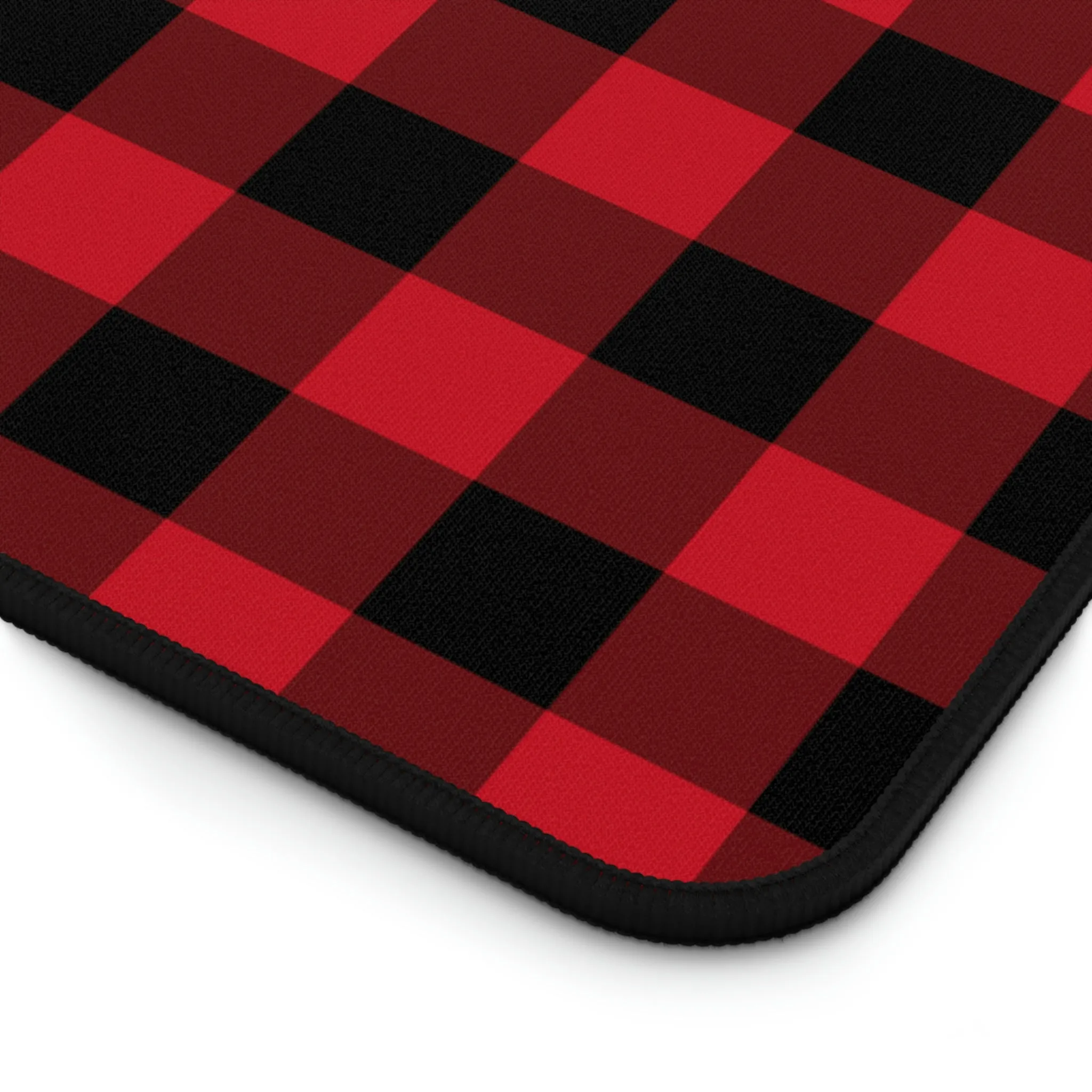 Red Black Buffalo Plaid Desk Mat, Check Checkered Holiday Large Small Wide Gaming Keyboard Mouse Unique Laptop Pad