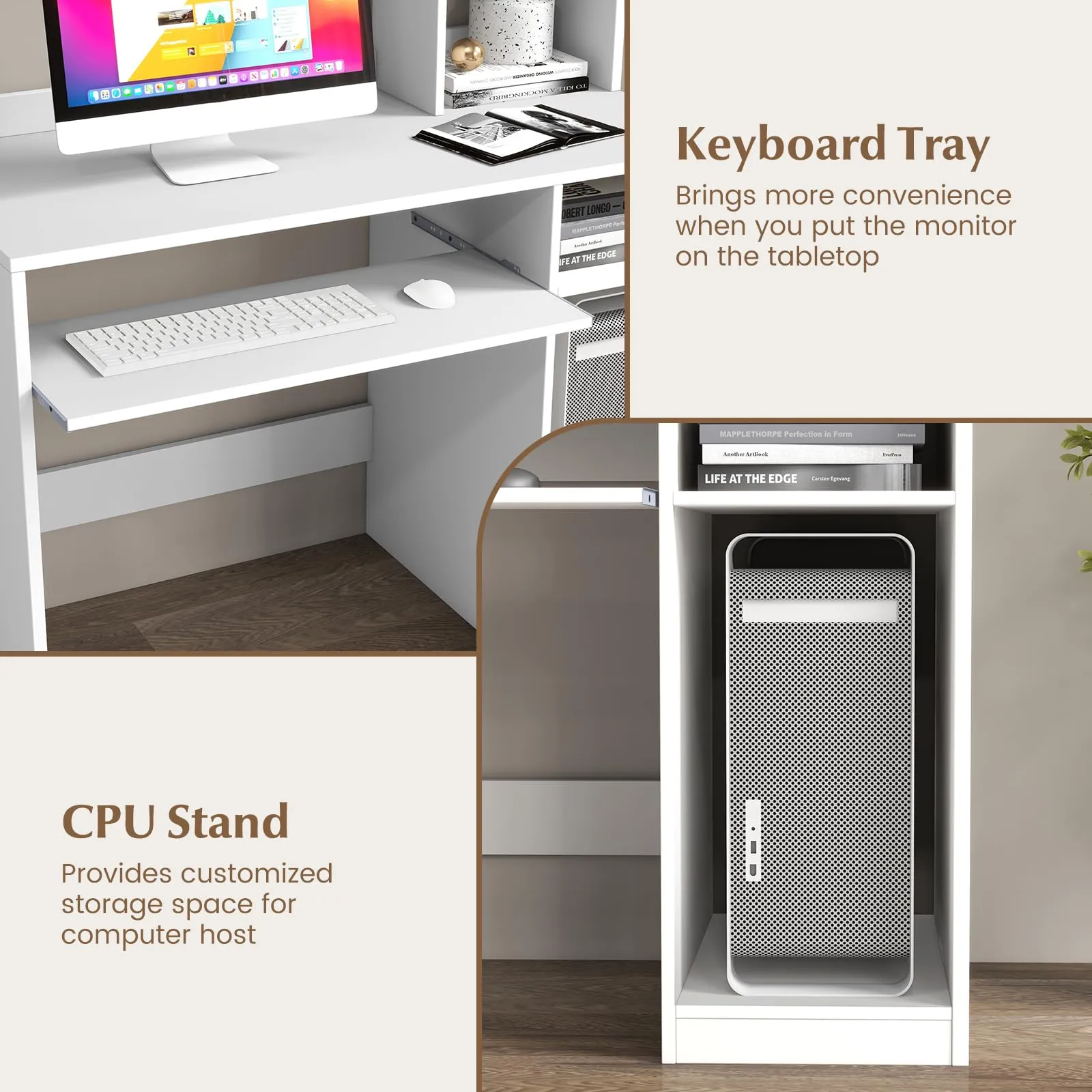 Tangkula Desk with Hutch &Charging Station, Home Office Desk with Keyboard Tray