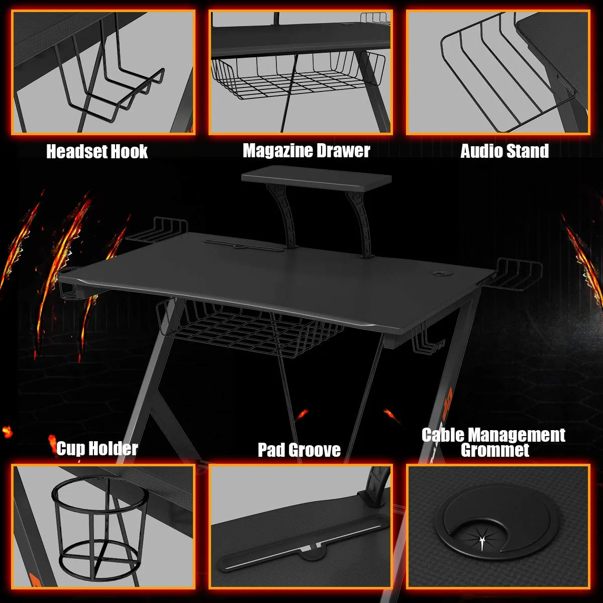 Tangkula Gaming Desk, E-Sport Gaming Workstation, Multifunctional Computer Desk Gamer Desk