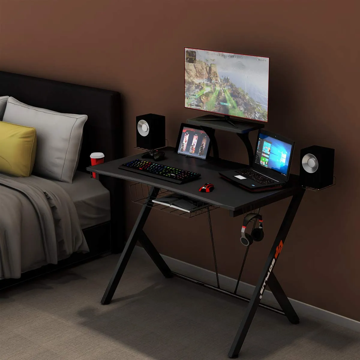 Tangkula Gaming Desk, E-Sport Gaming Workstation, Multifunctional Computer Desk Gamer Desk