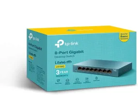 TP-LINK (LS108G) 8-Port Gigabit Unmanaged Desktop LiteWave Switch, Steel Case, Plug and Play, Network Splitter, Desktop/Wallmount Ethernet Hub