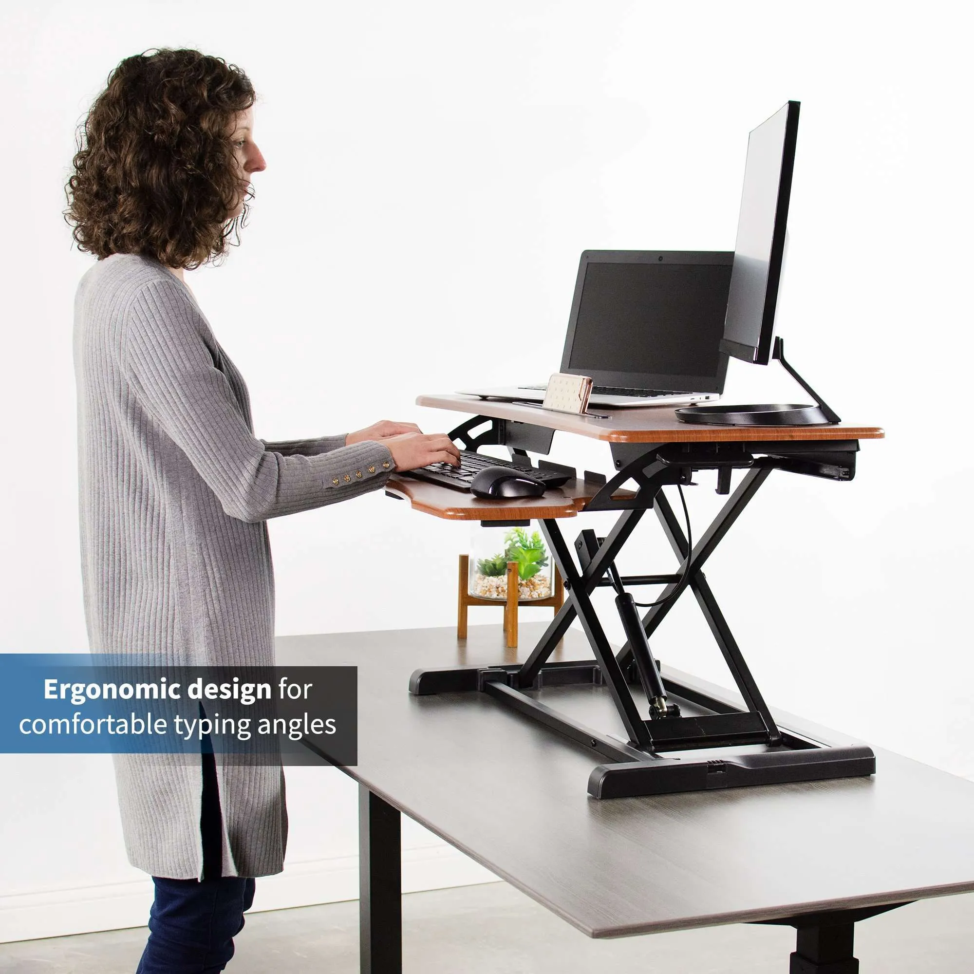 VIVO Wood-Colored Height-Adjustable Standing Desk Converter Sit-Stand Riser, DESK-V000KA