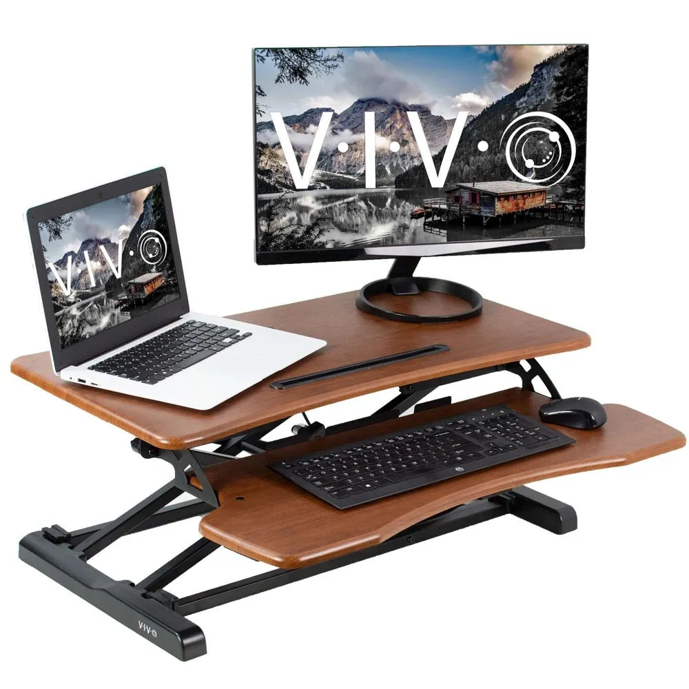 VIVO Wood-Colored Height-Adjustable Standing Desk Converter Sit-Stand Riser, DESK-V000KA