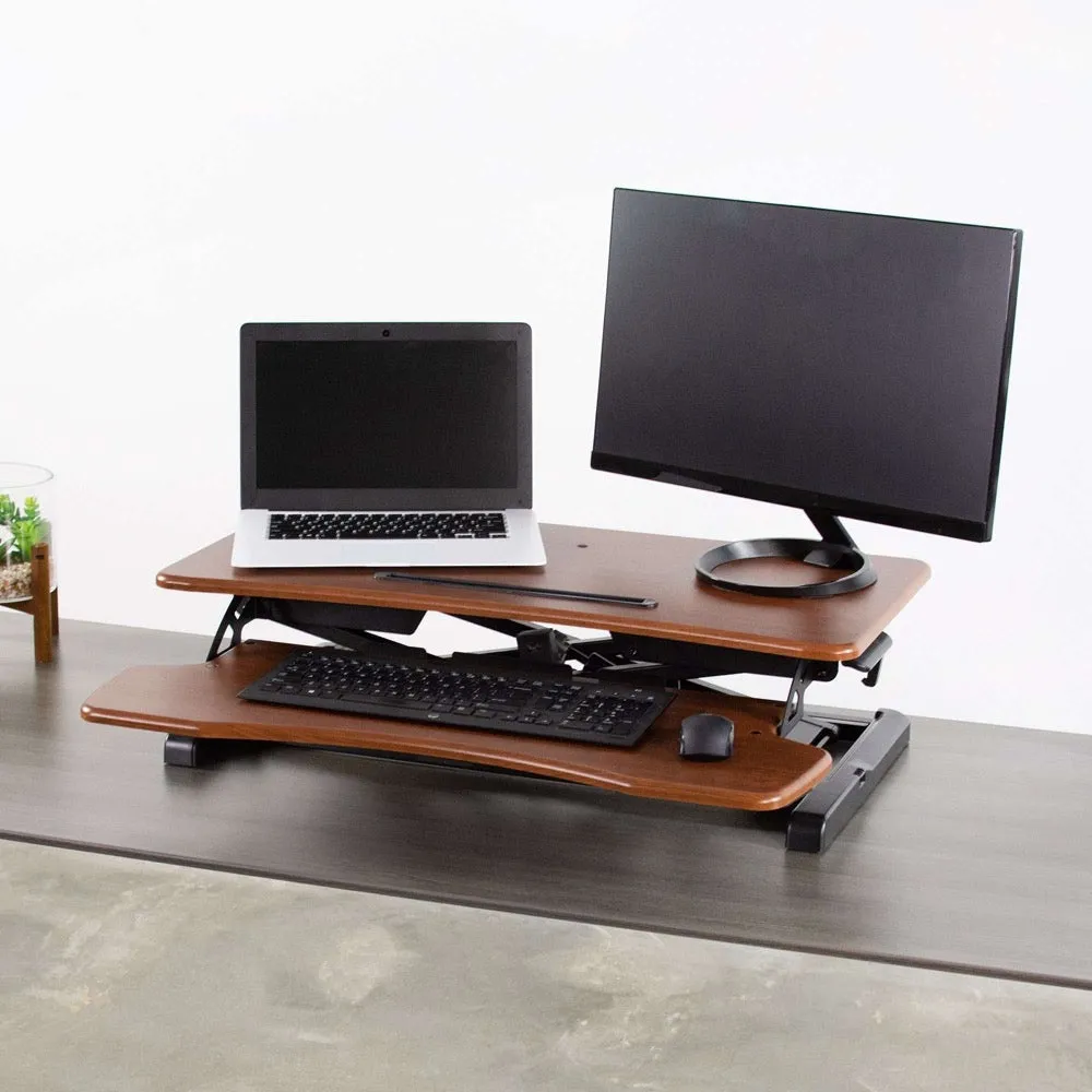 VIVO Wood-Colored Height-Adjustable Standing Desk Converter Sit-Stand Riser, DESK-V000KA