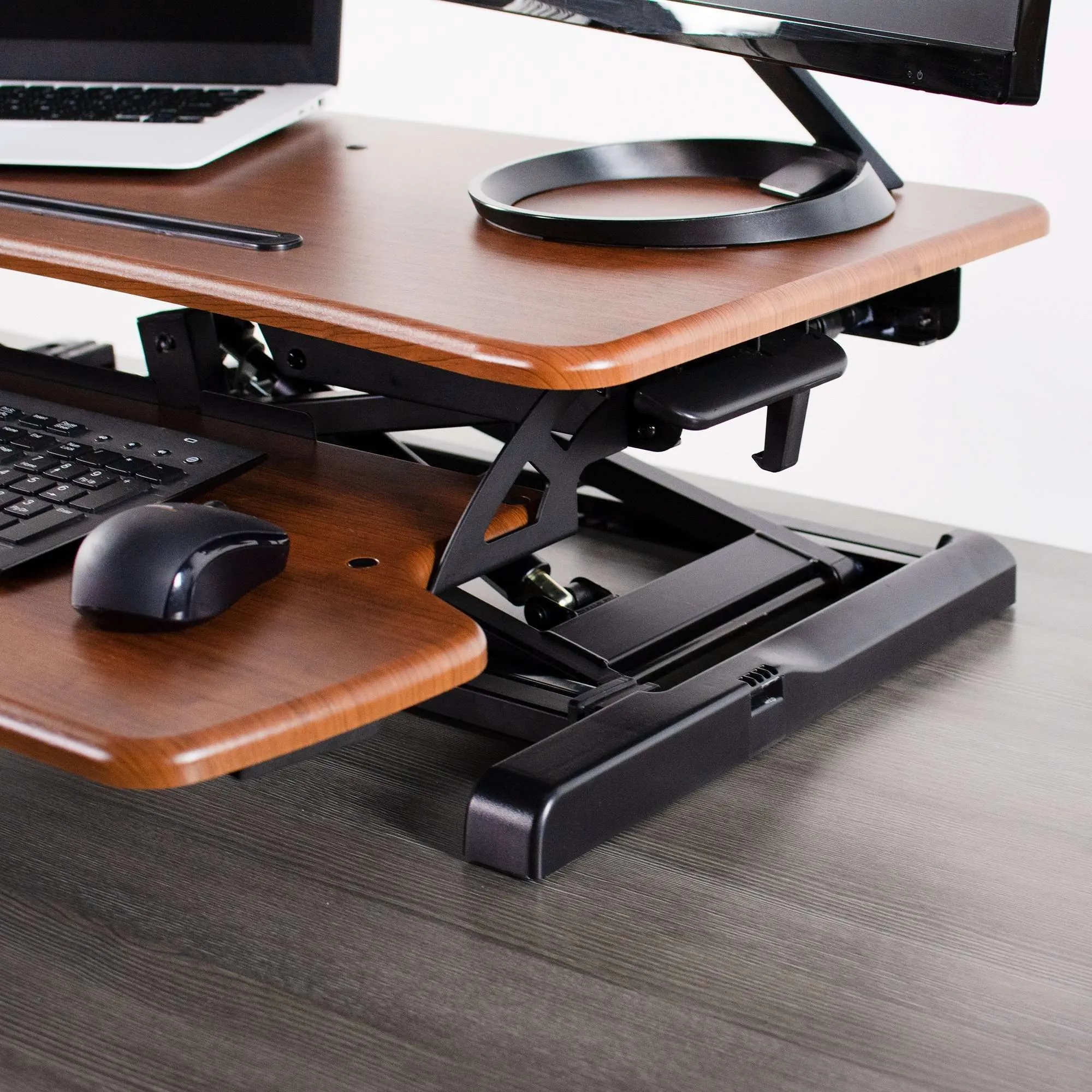 VIVO Wood-Colored Height-Adjustable Standing Desk Converter Sit-Stand Riser, DESK-V000KA