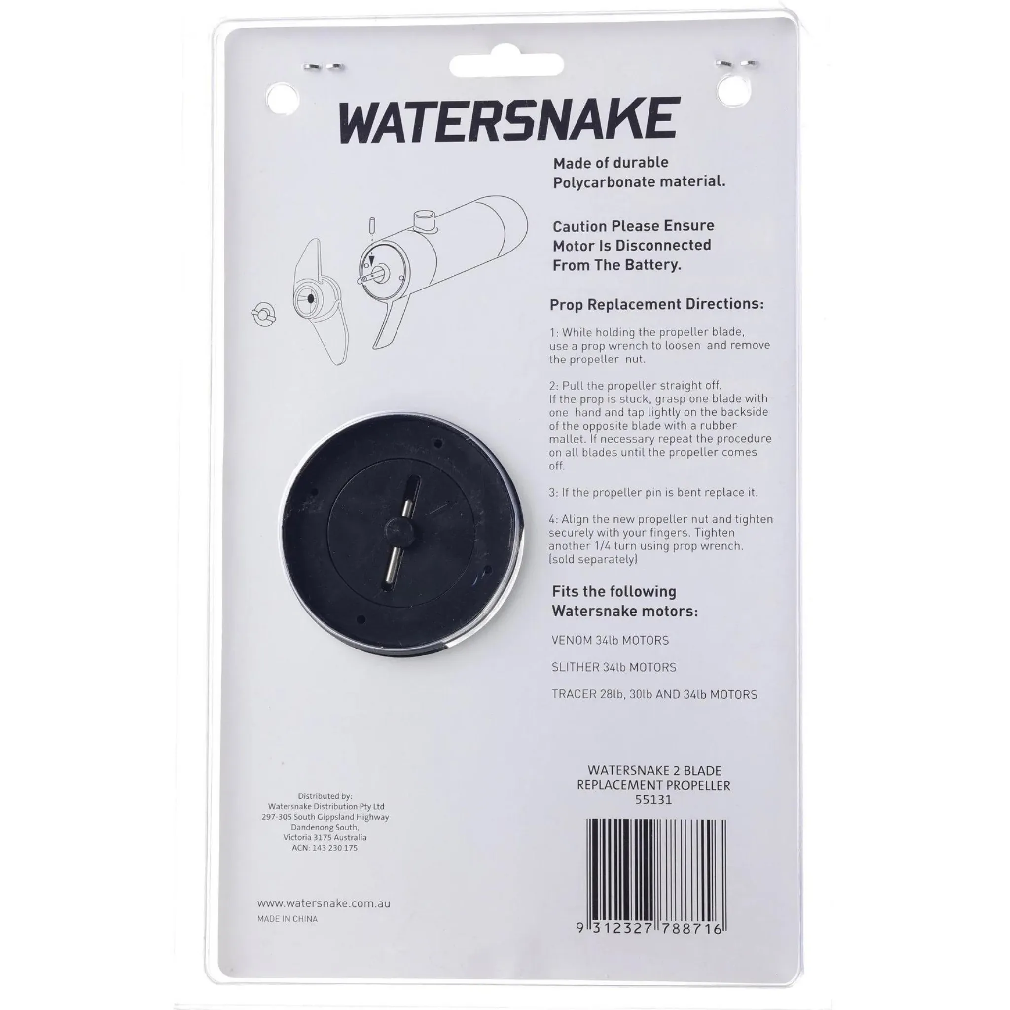 Watersnake 2-Bladed Propeller Kit 28/34Lb