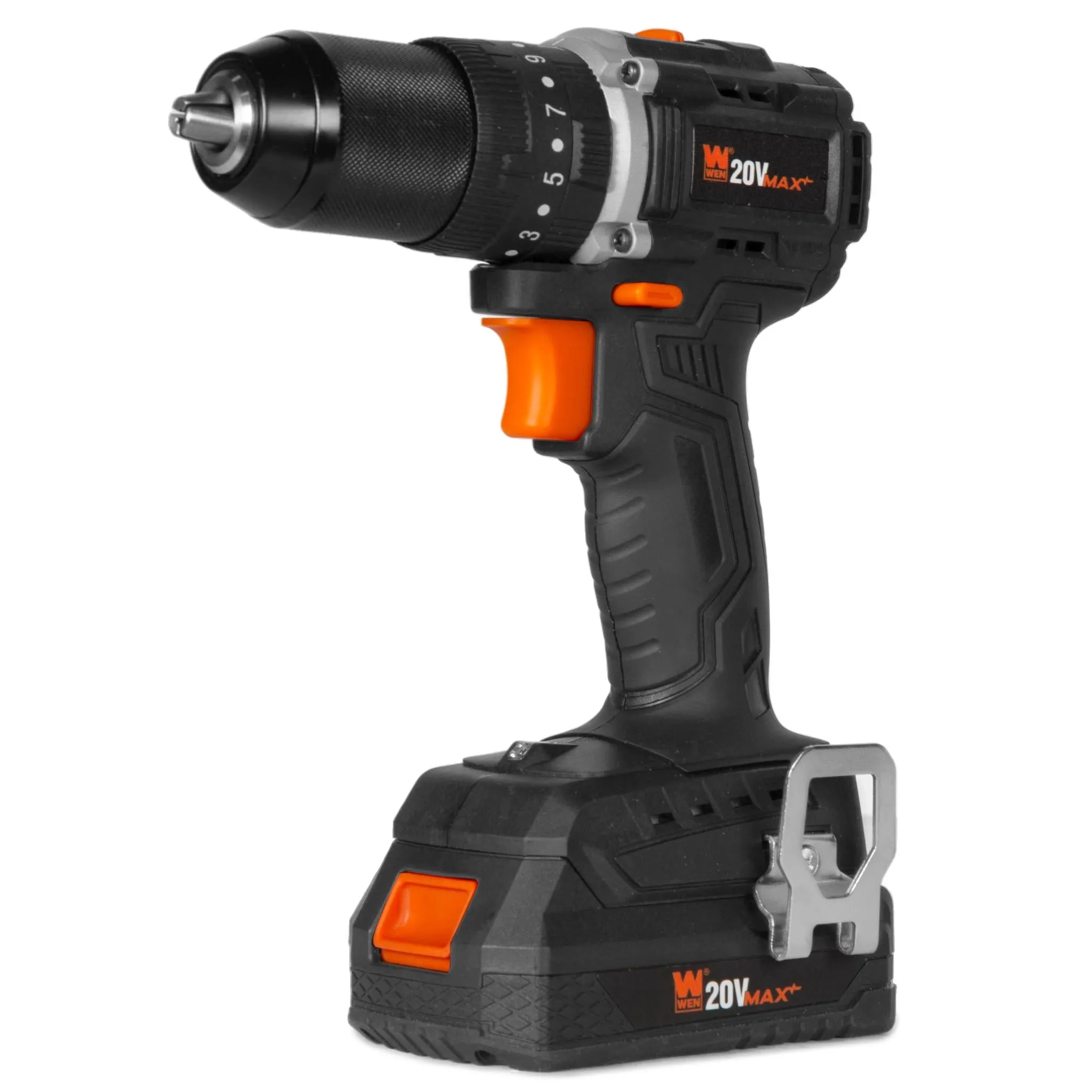 WEN 20121 20V Max Brushless Cordless 1/2-Inch Hammer Drill and Driver with 2.0 Ah Lithium-Ion Battery and Charger