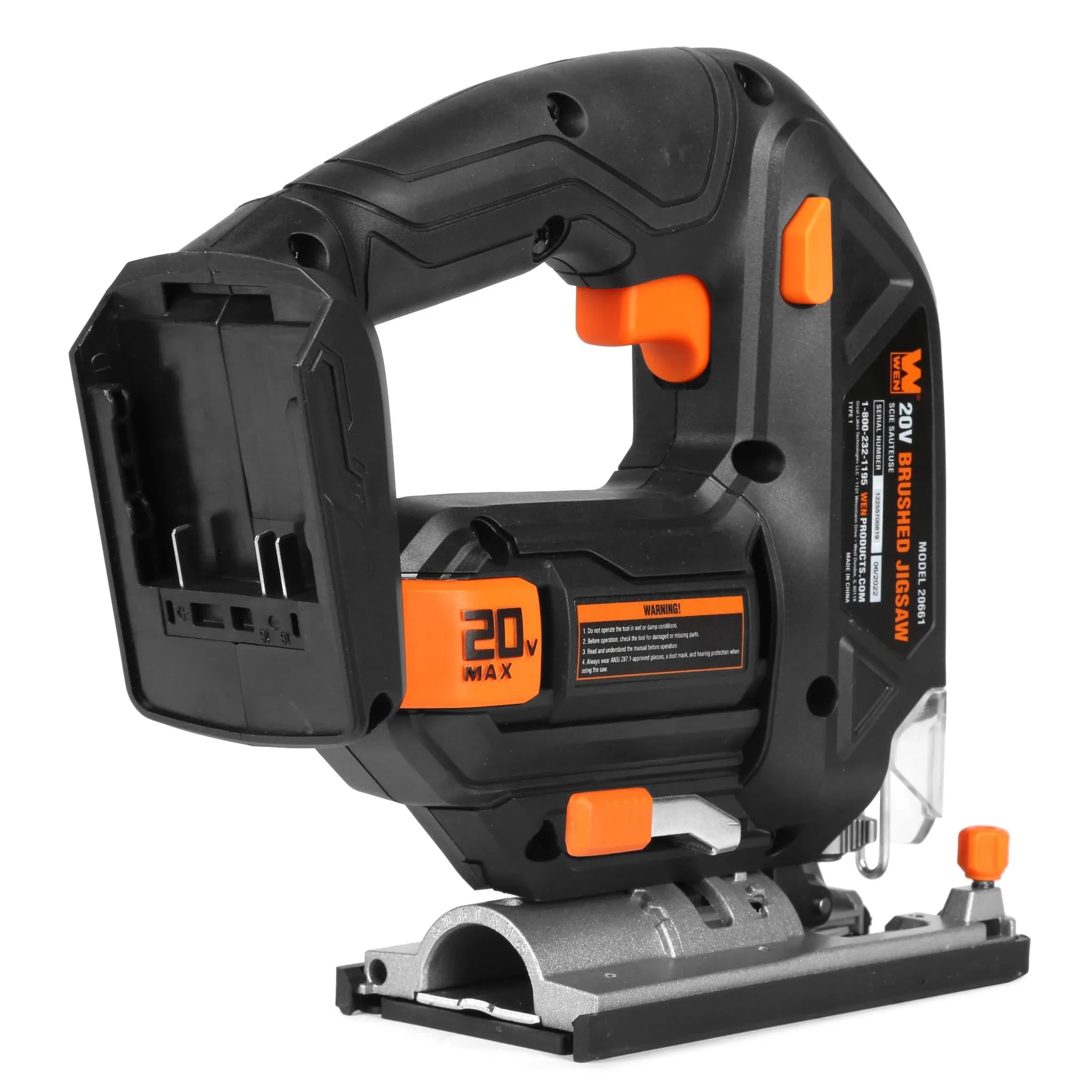 WEN 20661BT 20V Max Cordless Jigsaw (Tool Only – Battery Not Included)