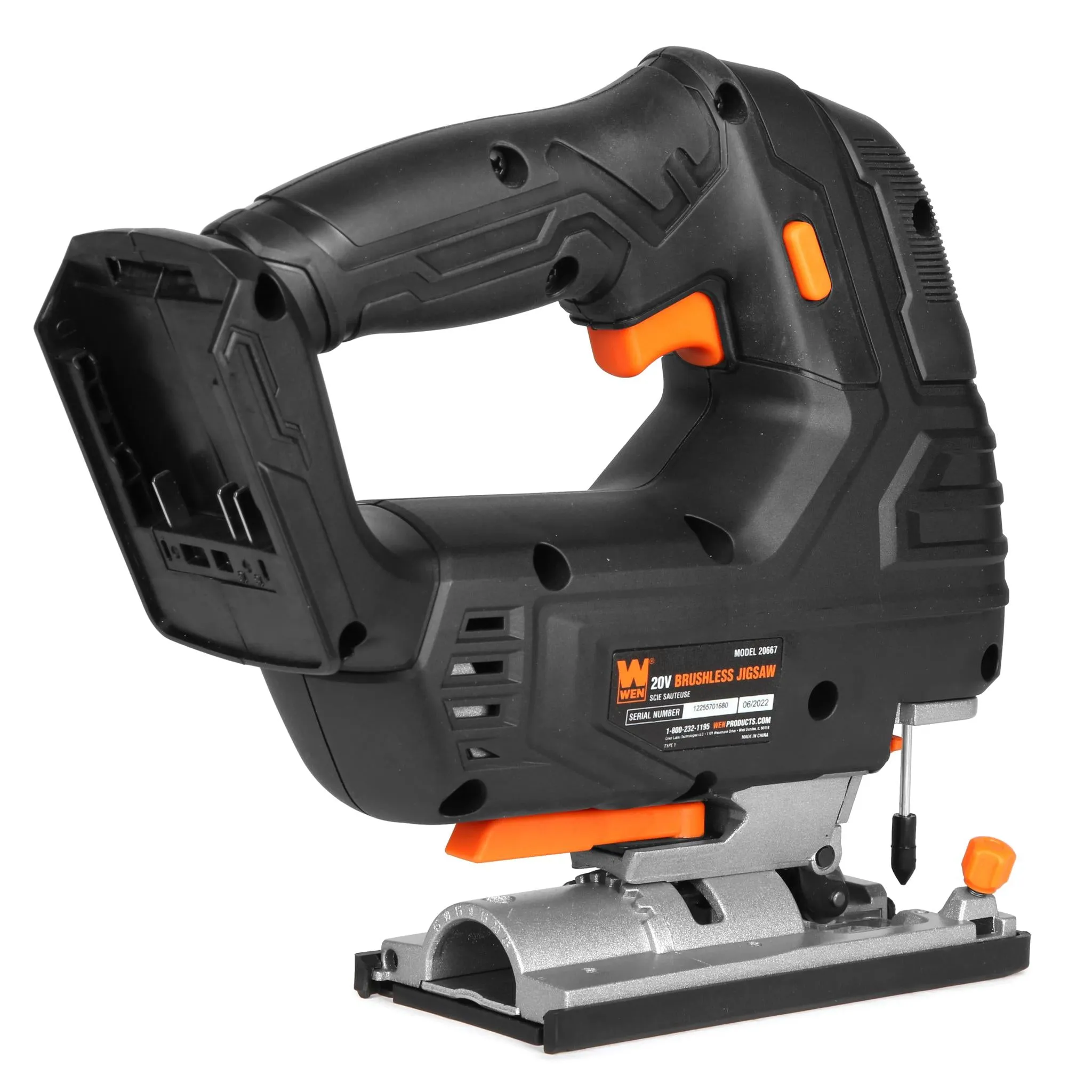 WEN 20667 20V Max Cordless Brushless Jigsaw with 4.0 Ah Lithium Ion Battery and Charger