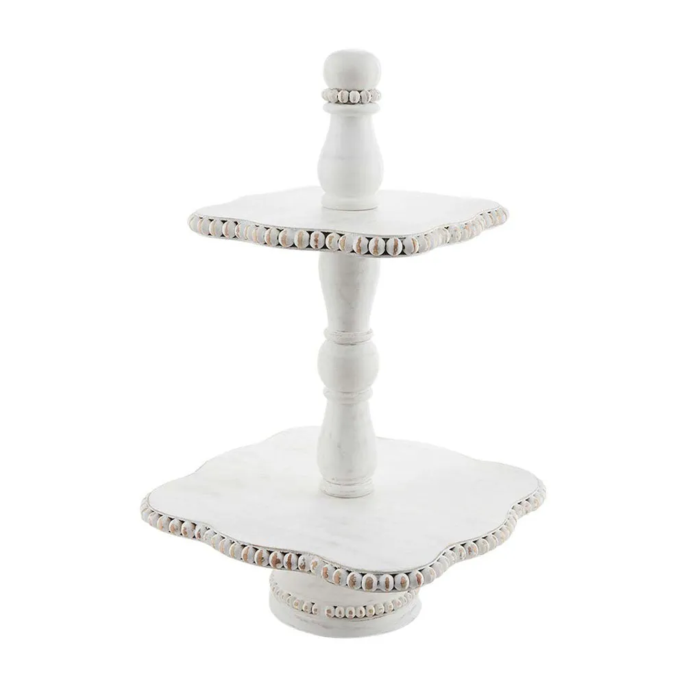 White Beaded Tiered Server by Mud Pie