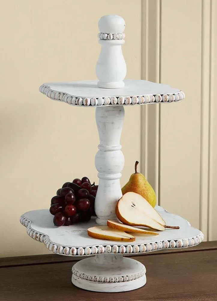 White Beaded Tiered Server by Mud Pie