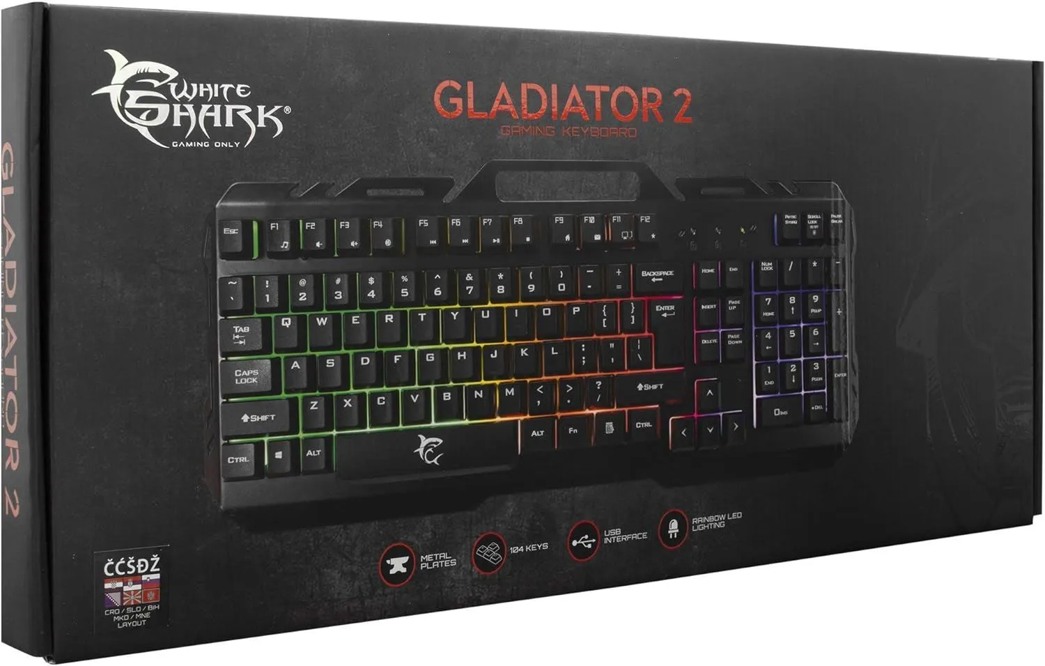 White Shark Gladiator 2 UK Wired Gaming Keyboard LED Backlit Black - GK-1923UK