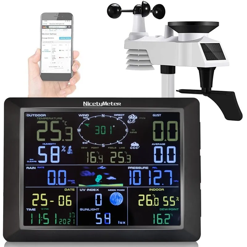 Wi-Fi Weather Station with Digital Display for Temperature, Humidity, Wind Speed Direction, Rainfall 20-in-1