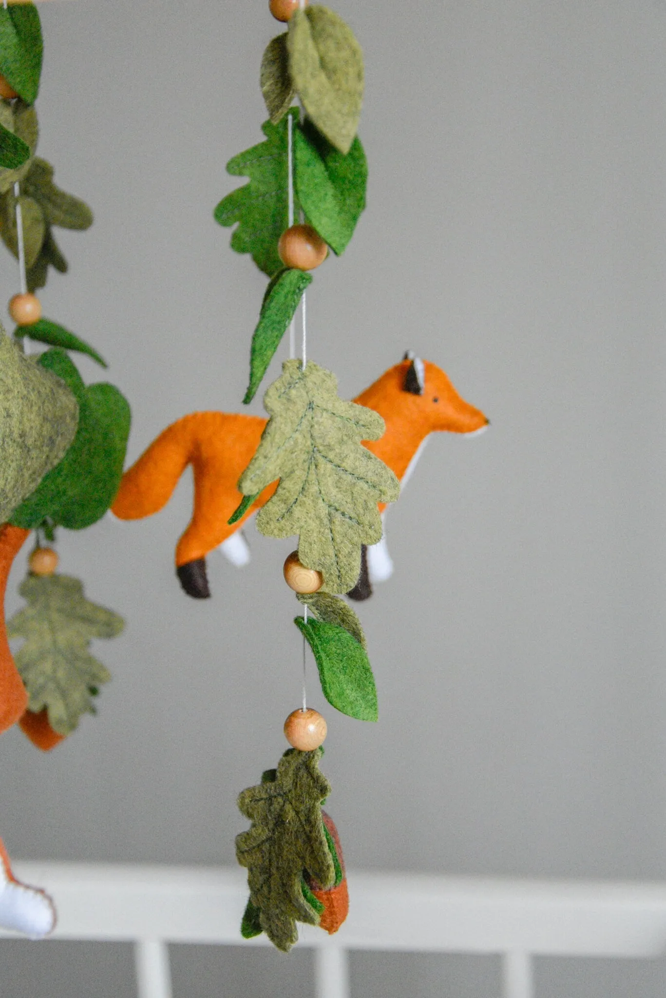 Woodland mobile with  fox, bunny, squirrel, willow and leaves