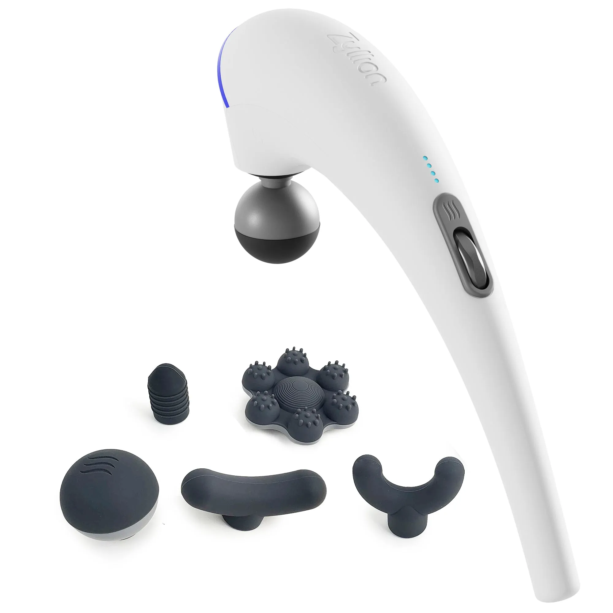 Zyllion Rechargeable Handheld Back Massager with Heat, Vibration and 5 attachments (ZMA-27)